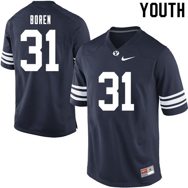 Youth #31 Jacob Boren BYU Cougars College Football Jerseys Sale-Navy